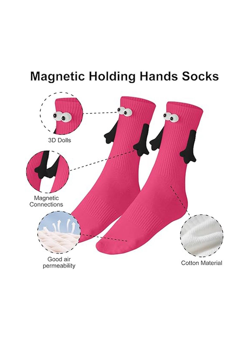 KASTWAVE 2 Pairs Hand Holding Socks, Couple Magnetic Socks, Holding Hands Socks, Novelty Unisex Socks with Hands Couple Socks, Funny Socks, Matching Couple Socks, Mid-Tube Socks (Beetroot Purple) - Image 3