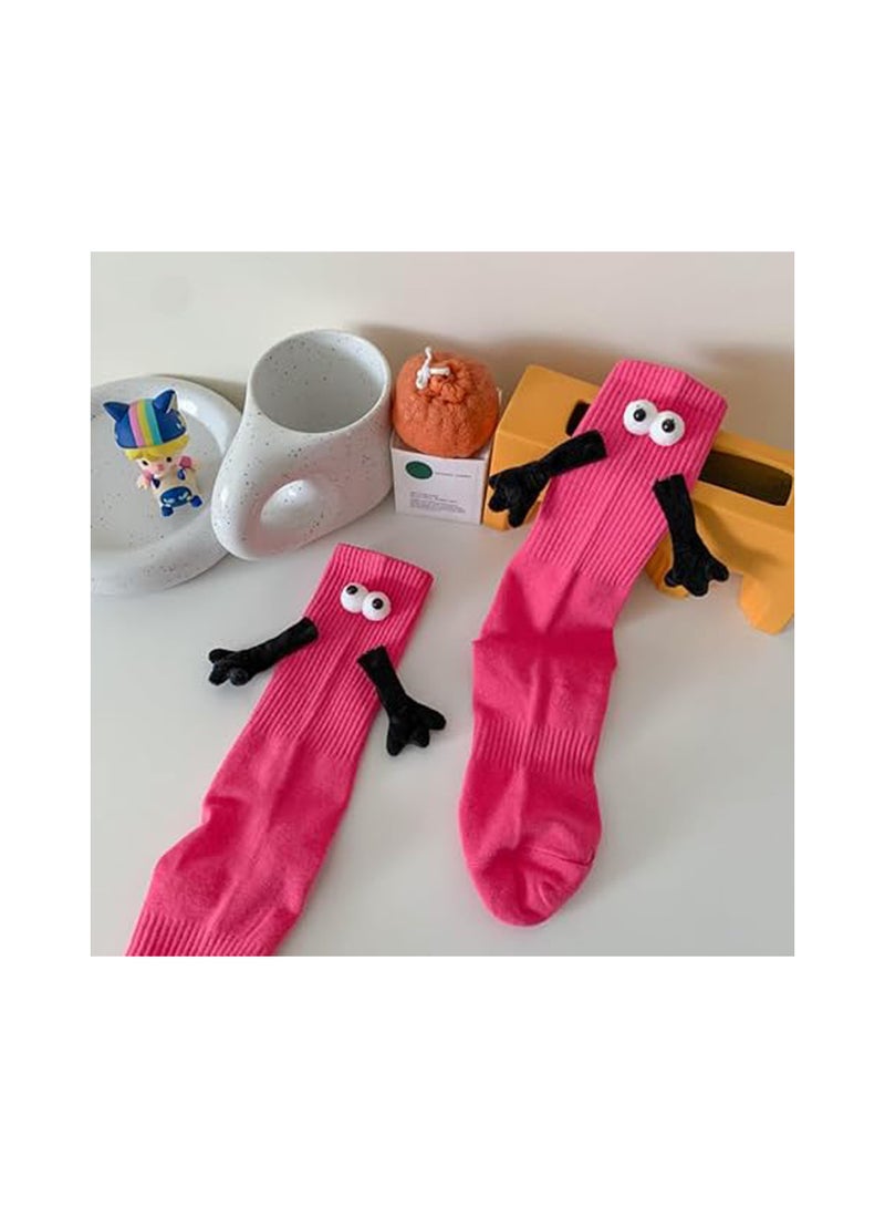 KASTWAVE 2 Pairs Hand Holding Socks, Couple Magnetic Socks, Holding Hands Socks, Novelty Unisex Socks with Hands Couple Socks, Funny Socks, Matching Couple Socks, Mid-Tube Socks (Beetroot Purple) - Image 2
