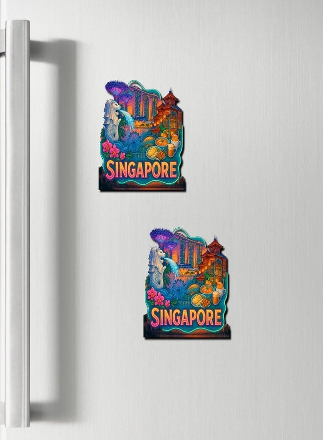 COMONOT Singapore Design Decorative Wooden Fridge Magnet, HD Print, 7.6x7.6 cm, International Singapore Souvenir | Fridge Decoration Magnet for Kitchen & Home Decor | Stylish Fridge Magnet - Image 2