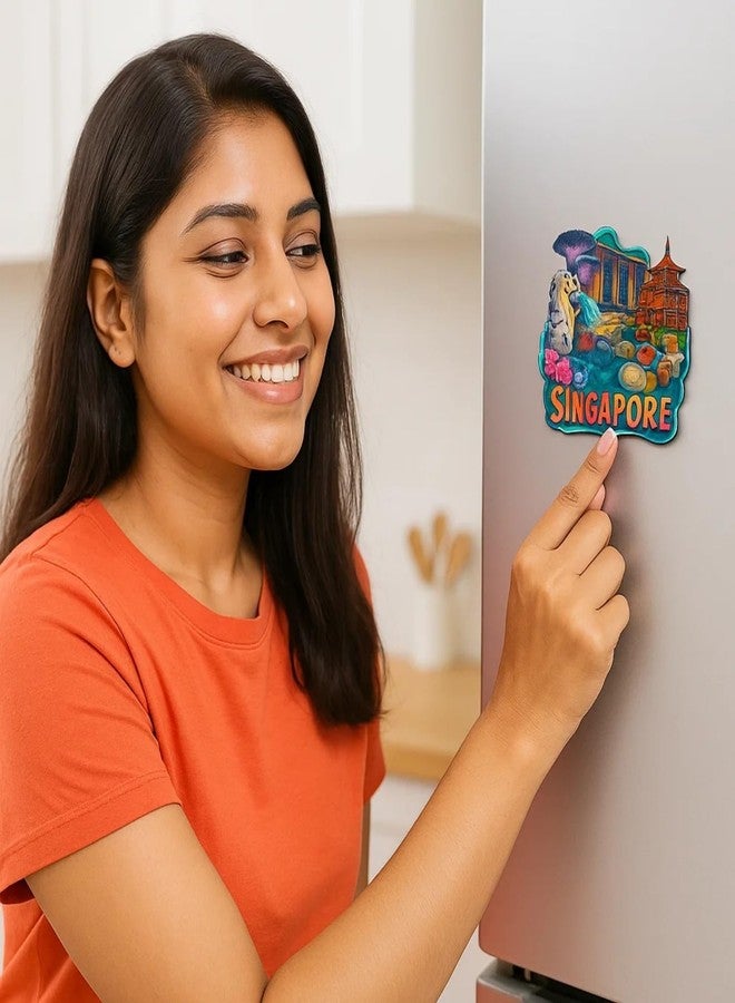 COMONOT Singapore Design Decorative Wooden Fridge Magnet, HD Print, 7.6x7.6 cm, International Singapore Souvenir | Fridge Decoration Magnet for Kitchen & Home Decor | Stylish Fridge Magnet - Image 5