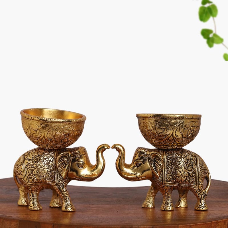 SMILES GIFT Gold Plated (Pair of 2) Elephant Bowl Set | Aluminium Figurine | for Dry Fruits, Sweets, Home Dcor & Return Gift - Image 2