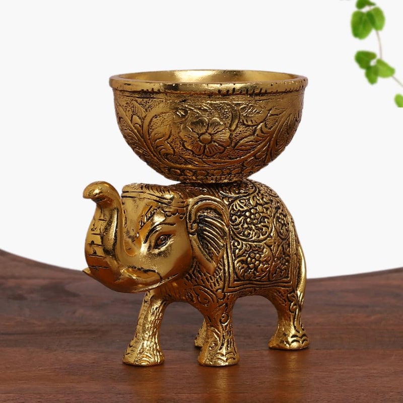 SMILES GIFT Gold Plated (Pair of 2) Elephant Bowl Set | Aluminium Figurine | for Dry Fruits, Sweets, Home Dcor & Return Gift - Image 3