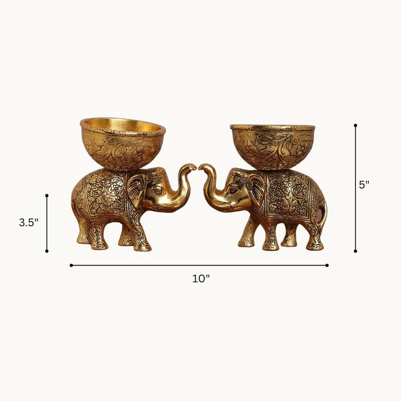 SMILES GIFT Gold Plated (Pair of 2) Elephant Bowl Set | Aluminium Figurine | for Dry Fruits, Sweets, Home Dcor & Return Gift - Image 5