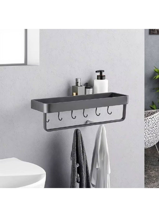 إيكوكو أرفف عائمة، رف حمام مع قضيب مناشف، منظم تخزين مثبت على الحائط لرفوف الدش للحمام وغرفة النوم والمطبخ (رمادي) - Image 2