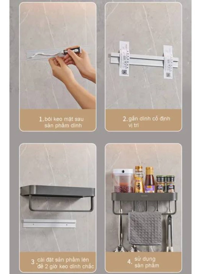 إيكوكو أرفف عائمة، رف حمام مع قضيب مناشف، منظم تخزين مثبت على الحائط لرفوف الدش للحمام وغرفة النوم والمطبخ (رمادي) - Image 3