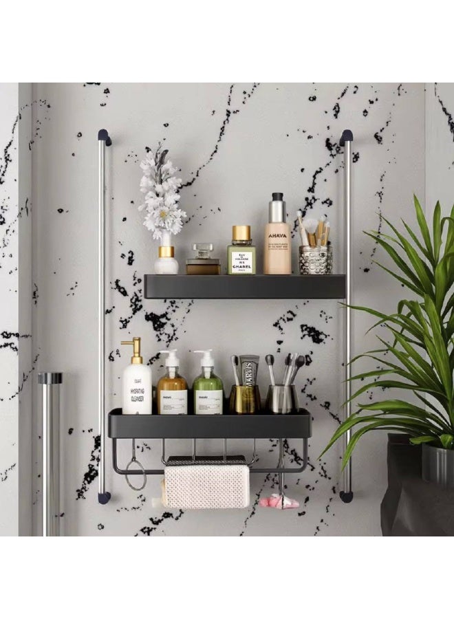 إيكوكو أرفف عائمة، رف حمام مع قضيب مناشف، منظم تخزين مثبت على الحائط لرفوف الدش للحمام وغرفة النوم والمطبخ (رمادي) - Image 4