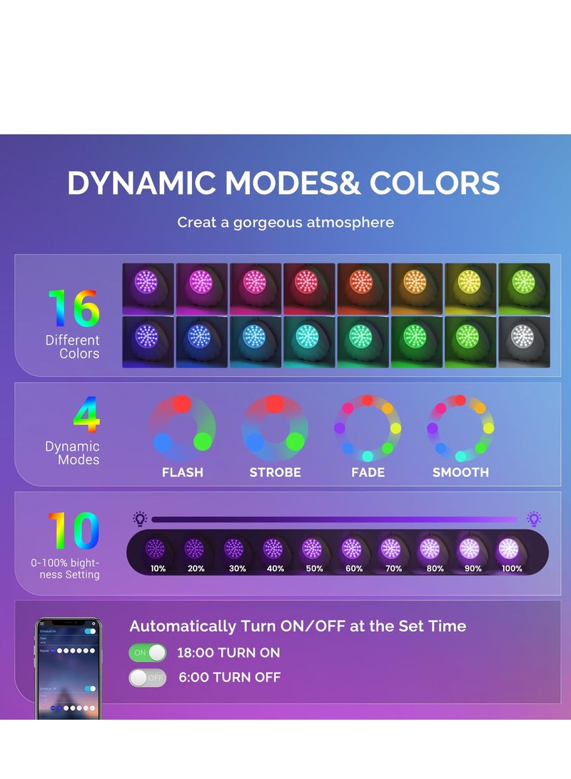 Pool Lights with APP Control, Submersible LED Pool Lights, Pond Lights, Lights with IP68 Waterproof, 16 Million Colors, Music Sync, 12V Smart Pool Lights for Inground Above Ground Pool, Hot tub - Image 2
