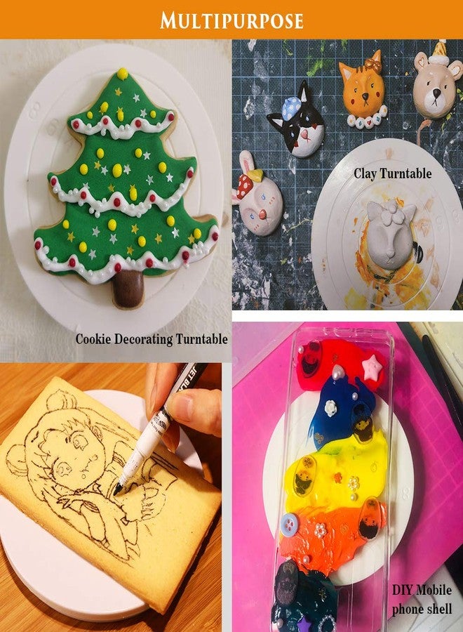 Aprildecember 4.7 inch (12cm) Round Cookie Decorating Turntable, Rotating Cake Turntable Stand Baking Decor Plate, Food Contact Safe Plastic - White - Image 2