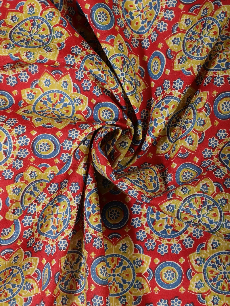 AKS  Vibrant Red Floral Print Fabric for Crafts  | Best Price UAE