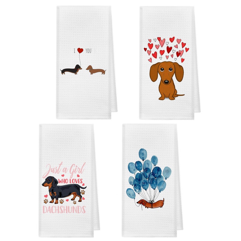 kunlisa Dachshund Wiener Dog Gifts for WomenDachshund Dish Towels Tea Hand Towels Decor 1624 Inches Set of 4 Weiner Dog Stuff