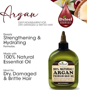 difeel Difeel Premium Natural Hair Oil Argan Oil Moisturizes Dry Hair Smoothes Hair Follicles Leaves Hair Thicker Softer Silkier 235 ml - Image 3
