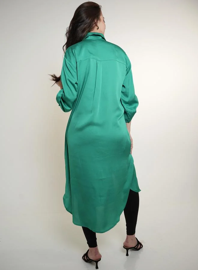 Elena by DStyle Elena by DStyle Beaded Placket Detail Longline Satin Shirt