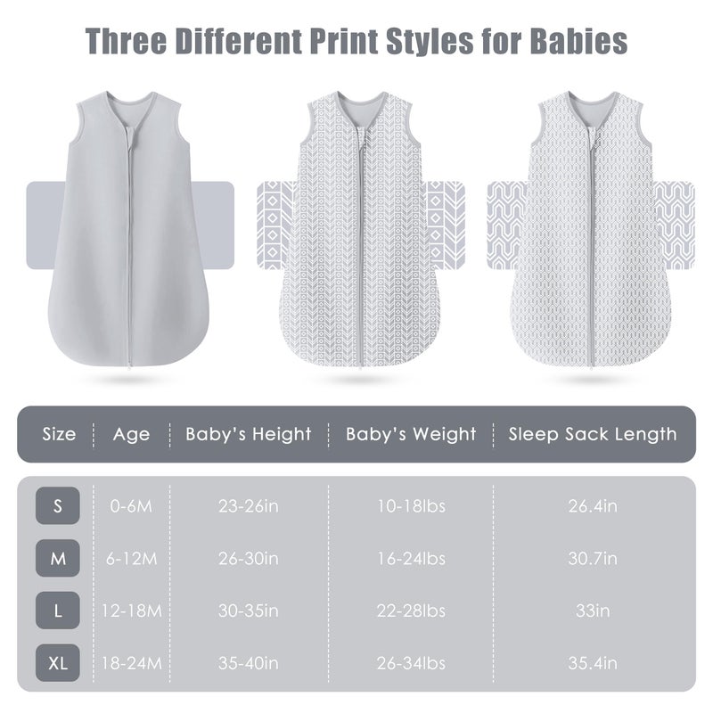 SWEET DOLPHIN Baby Sleep Sack 0-6 Months - 100% Cotton 2-Way Zipper TOG 0.5 Infant Wearable Blanket, Newborn Essentials Toddler 3 Pack Sleeping Sacks - Grey - Image 4