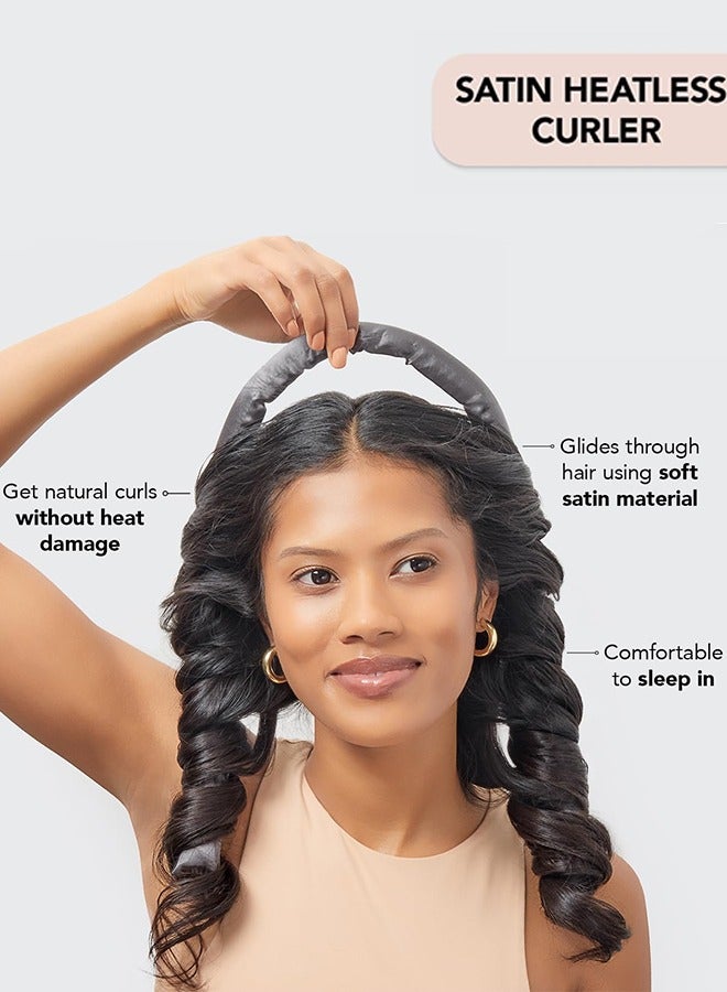 Kitsch Satin Heatless Curling Set, No Heat Hair Rollers for Effortless Overnight Curls, Includes Curling Rod and Satin Scrunchies in Charcoal - Image 3