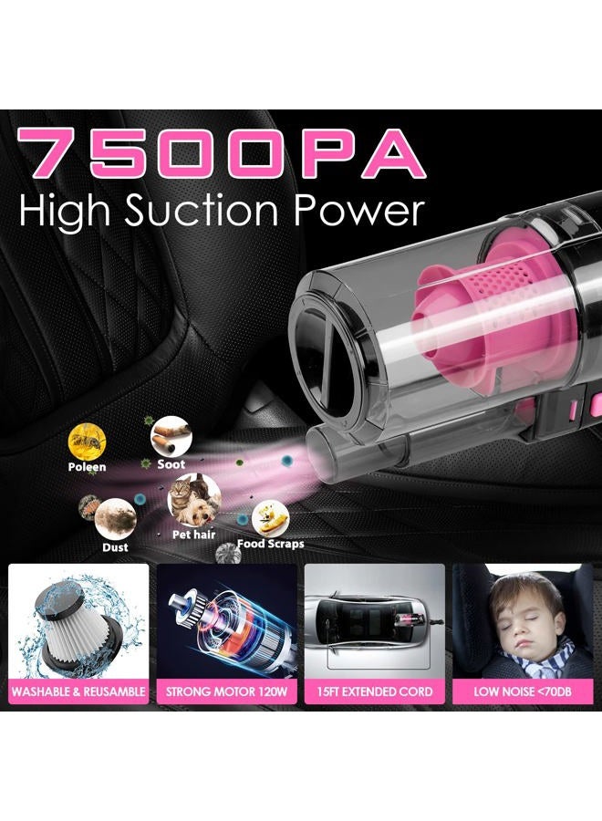 Viewsun 17pcs Car Cleaning Kit, Pink Car Interior Detailing Kit with High Power Handheld Vacuum, Detailing Brush Set, Windshield Cleaner, Cleaning Gel, Complete Auto Accessories for Women Gift - Image 2
