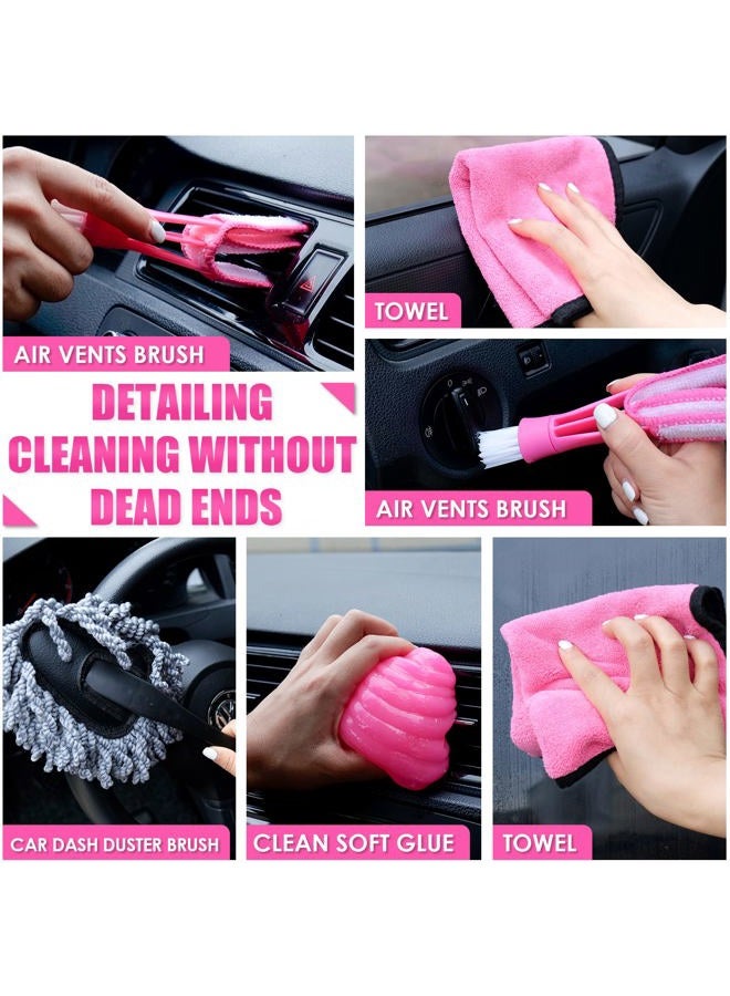 Viewsun 17pcs Car Cleaning Kit, Pink Car Interior Detailing Kit with High Power Handheld Vacuum, Detailing Brush Set, Windshield Cleaner, Cleaning Gel, Complete Auto Accessories for Women Gift - Image 5