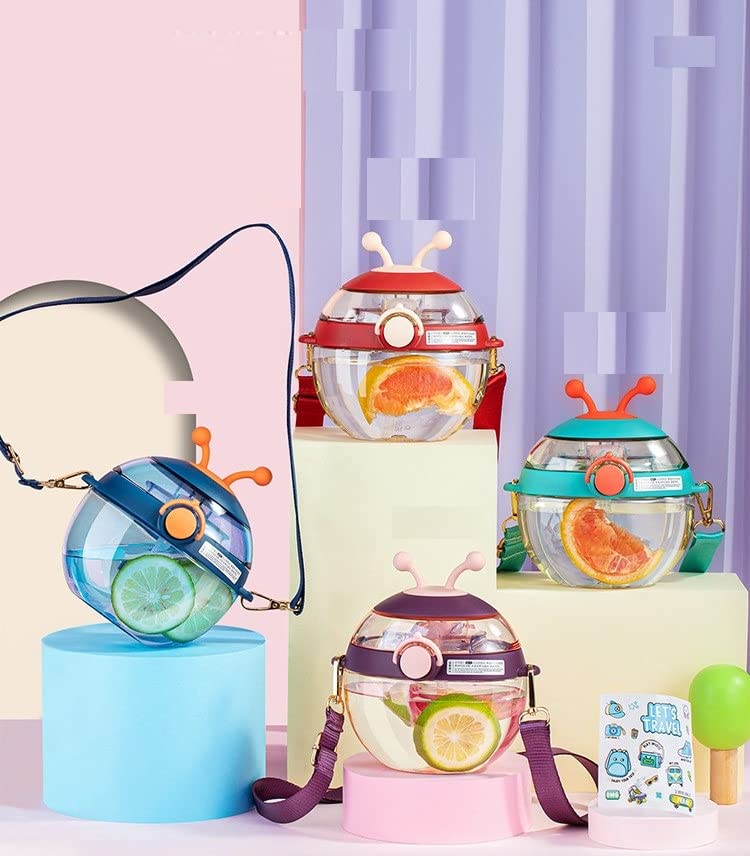 TEMSON Cute Ladybug Bottle Water Bottle with Sipper, Water Bottle for Kids, Sipper Bottle for Kids, Cartoon Kids Water Bottle for Kids with DIY Stickers -450 ML(ABL-1036) (Purple) - Image 2