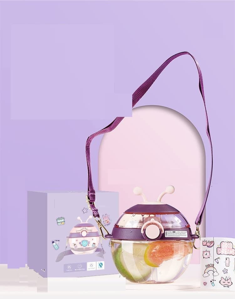 TEMSON Cute Ladybug Bottle Water Bottle with Sipper, Water Bottle for Kids, Sipper Bottle for Kids, Cartoon Kids Water Bottle for Kids with DIY Stickers -450 ML(ABL-1036) (Purple) - Image 4