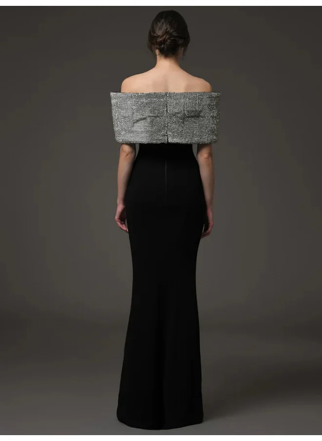 Madam Uniq Fashion Heavy-Duty Rhinestone Bow Long Dress - Celebrity Gown