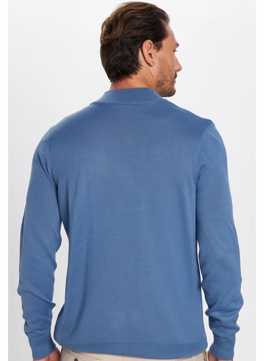 Tudors Men's Slim Fit Slim Fit Half Turtleneck Plain Indigo Knitwear Sweater