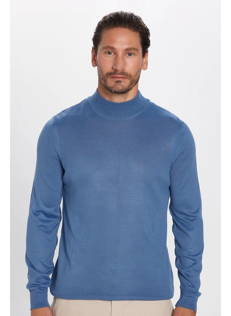 Tudors Men's Slim Fit Slim Fit Half Turtleneck Plain Indigo Knitwear Sweater