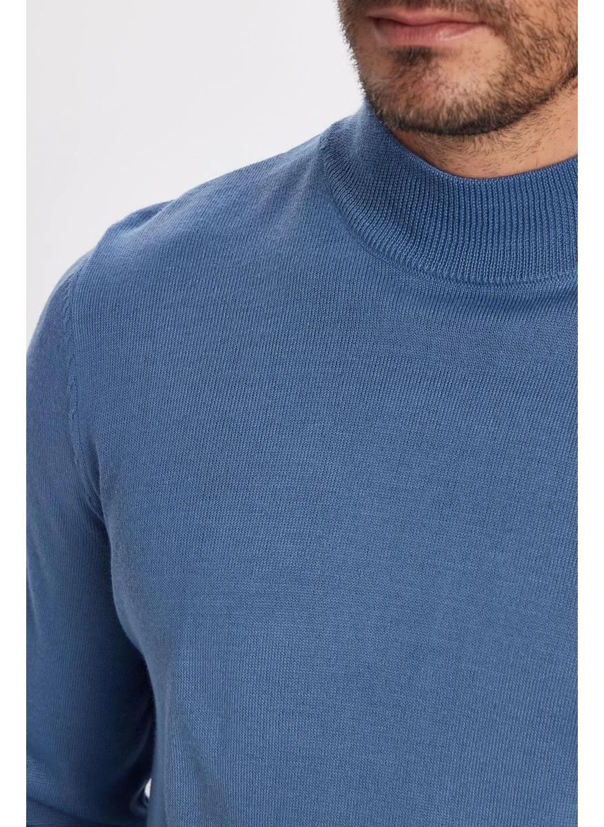 Tudors Men's Slim Fit Slim Fit Half Turtleneck Plain Indigo Knitwear Sweater