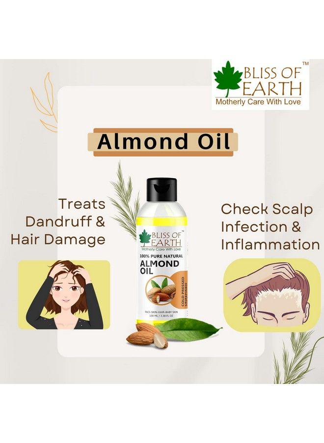 BLISS OF EARTH 100 مل زيت حبة البركة العضوي المعتمد؛ زيت الكالونجي + 100 مل زيت اللوز (معصور على البارد وغير مكرر) مستخرج من نواة اللوز الكاملة (عبوة من 2)  - Image 5