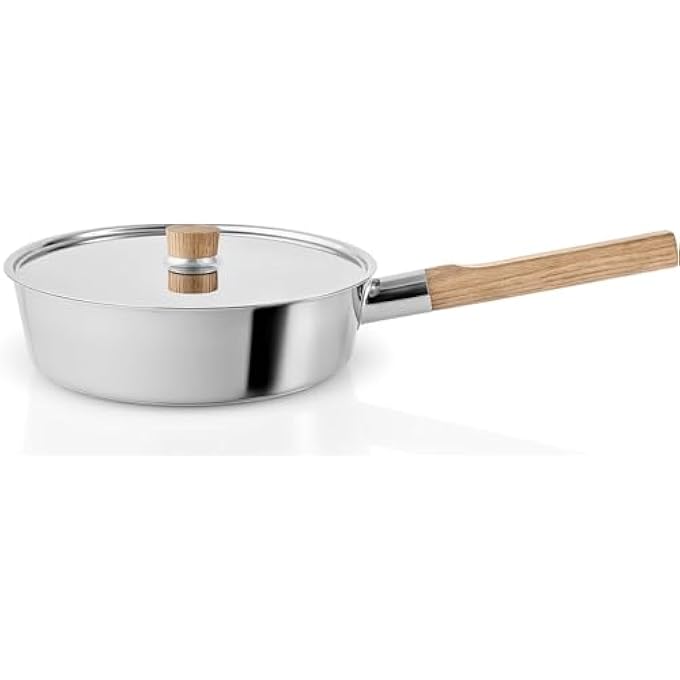 BS Eva Solo Nordic Kitchen Stainless Steel Saucepan  15 L  Elegant Polished Finish Oak Wood Handle  Lid Knob Durable  Stylish Compatible With All Hob Types Kitchen Saut Pan  24 Cm - Image 2