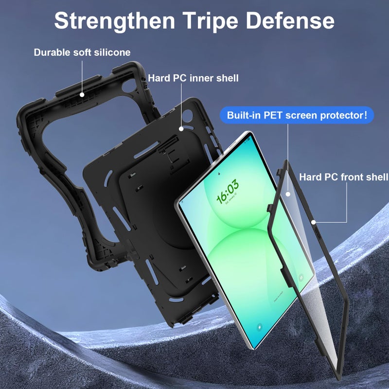 rantice Case for Samsung Galaxy Tab A11+/A11 Plus, Tab A9+/A9 Plus Case, with Screen Protector & Larger Kickstand, 3-Layer Heavy Duty Shockproof Protective Case for SM-X210/X216/X218/X230/X235/X236, Black - Image 4