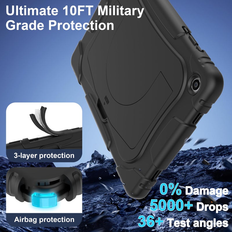 rantice Case for Samsung Galaxy Tab A11+/A11 Plus, Tab A9+/A9 Plus Case, with Screen Protector & Larger Kickstand, 3-Layer Heavy Duty Shockproof Protective Case for SM-X210/X216/X218/X230/X235/X236, Black - Image 5