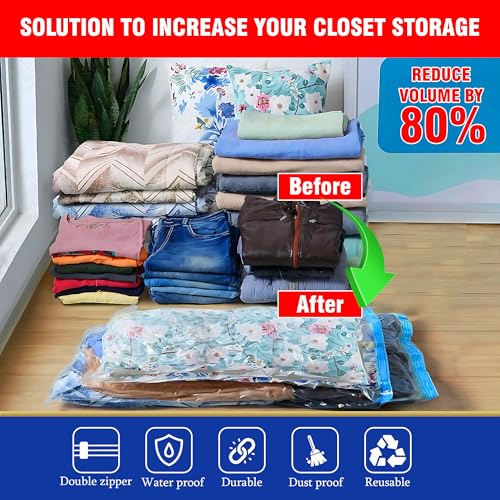 UB Unity Brand Unity Brand 5 Pack Vacuum Bags for Travel with Hand Pump Airtight Reusable Space Saver Compression Storage Bags for Packing, Vaccine Sealer Bags with Ziplock (1 Large/2 Medium/2 Small) (Pack Of 5) - Image 2