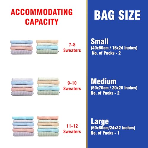 UB Unity Brand Unity Brand 5 Pack Vacuum Bags for Travel with Hand Pump Airtight Reusable Space Saver Compression Storage Bags for Packing, Vaccine Sealer Bags with Ziplock (1 Large/2 Medium/2 Small) (Pack Of 5) - Image 4