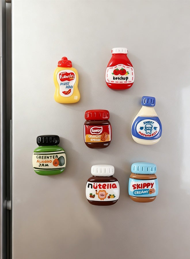 مجموعة مغناطيسات الثلاجة من 7 قطع، مغناطيسات ثلاجة صغيرة على شكل زجاجة بهارات، مجموعة مغناطيسات زخرفية لطيفة من الراتنج للمنزل والمطبخ والمكتب والمدرسة والديكور على السبورة البيضاء - Image 2