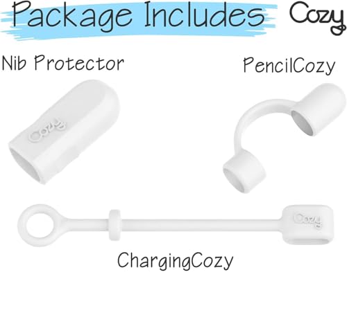 Cozy [4-Piece] PencilCozy Combo Pack Cozy - Original Apple Pencil Accessories (Cap Holder/Keeper/Tether) Compatible Apple iPad Pro iPencil Charger/Nib | Case Friendly Design (White-Combo) - Image 2