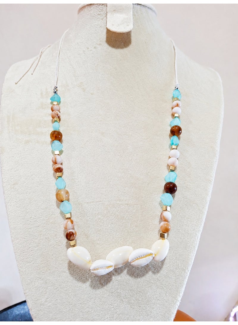 Coastal Shell & Pastel Beaded Necklace - Image 1