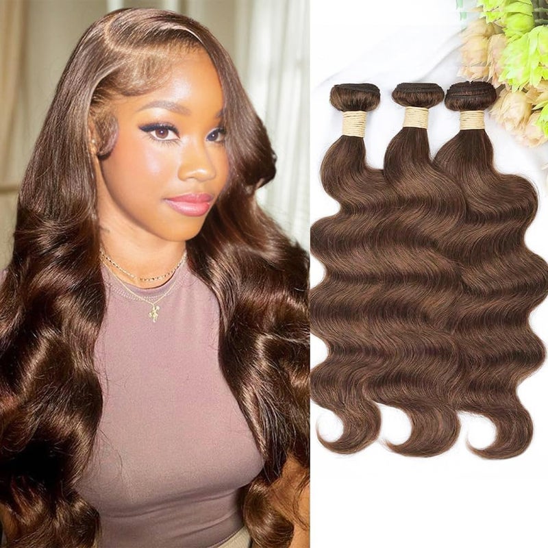 ALLRUN 26 28 30 Inch Brown Human Hair Bundles Body Wave 3 Pcs 100 Unprocessed Brazilian Virgin Hair Extensions Chocolate Brown Bundles Human Hair 4 Color 12A - Image 2