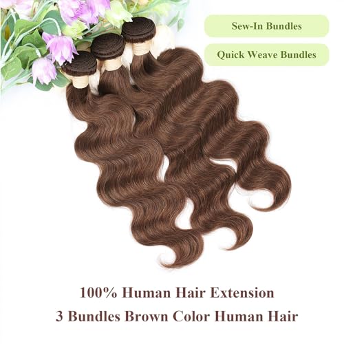 ALLRUN 26 28 30 Inch Brown Human Hair Bundles Body Wave 3 Pcs 100 Unprocessed Brazilian Virgin Hair Extensions Chocolate Brown Bundles Human Hair 4 Color 12A - Image 3