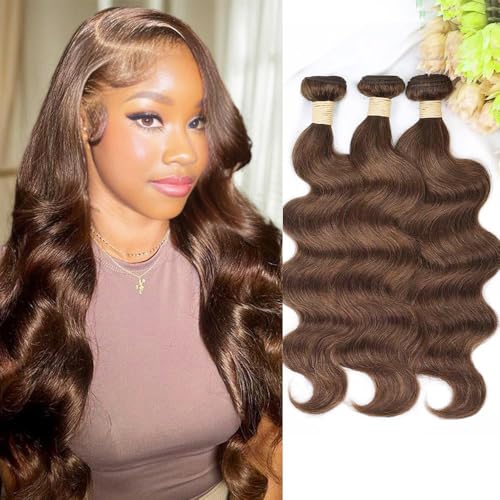 ALLRUN 26 28 30 Inch Brown Human Hair Bundles Body Wave 3 Pcs 100 Unprocessed Brazilian Virgin Hair Extensions Chocolate Brown Bundles Human Hair 4 Color 12A - Image 1