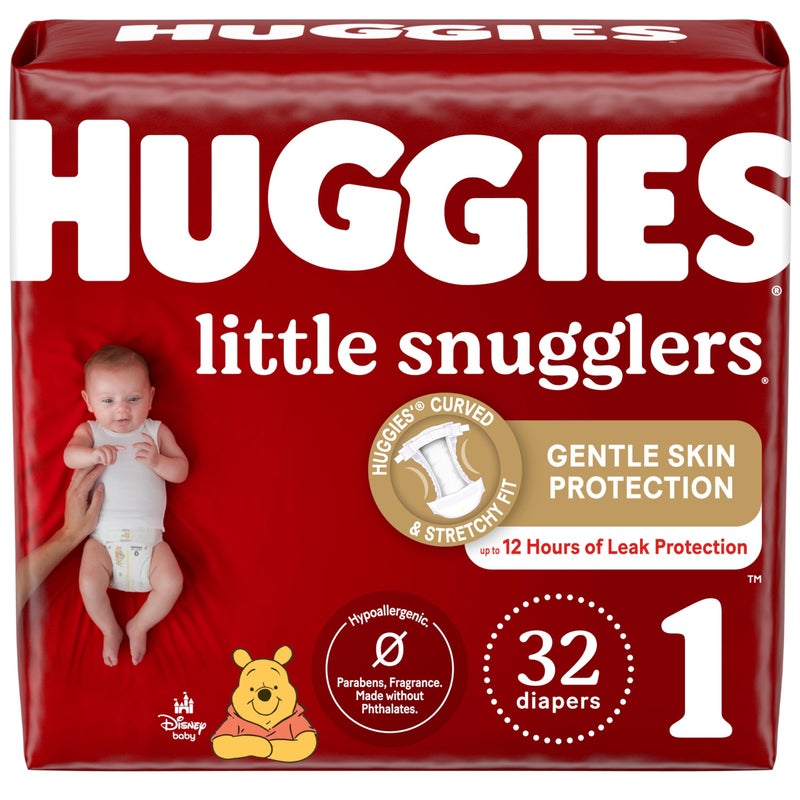 Huggies Size 1 Diapers, Little Snugglers Newborn Diapers, Size 1 (8-14 lbs), 32 Count - Image 1