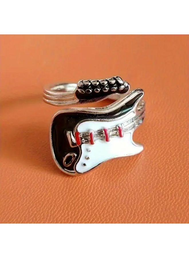 1 قطعة خاتم مفتوح على شكل جيتار قابل للتعديل بلون فضي هدية لمحبي موسيقى البانك - Image 2