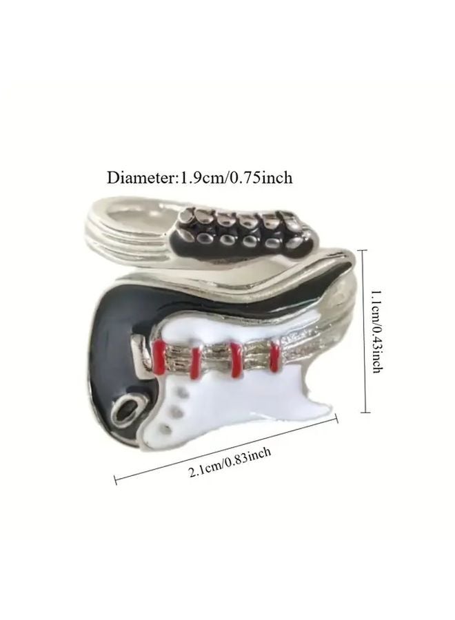 1 قطعة خاتم مفتوح على شكل جيتار قابل للتعديل بلون فضي هدية لمحبي موسيقى البانك - Image 5