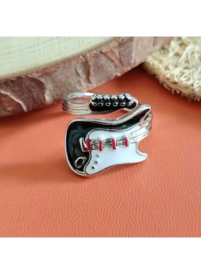 1 قطعة خاتم مفتوح على شكل جيتار قابل للتعديل بلون فضي هدية لمحبي موسيقى البانك - Image 3