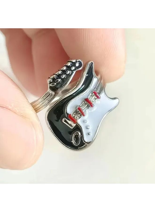 1 قطعة خاتم مفتوح على شكل جيتار قابل للتعديل بلون فضي هدية لمحبي موسيقى البانك - Image 1