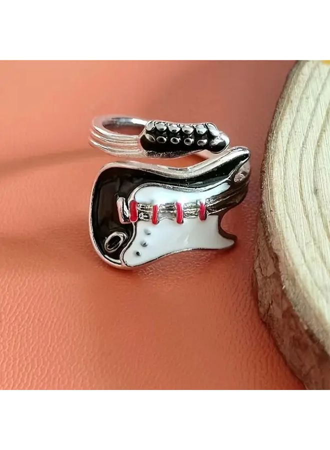 1 قطعة خاتم مفتوح على شكل جيتار قابل للتعديل بلون فضي هدية لمحبي موسيقى البانك - Image 4