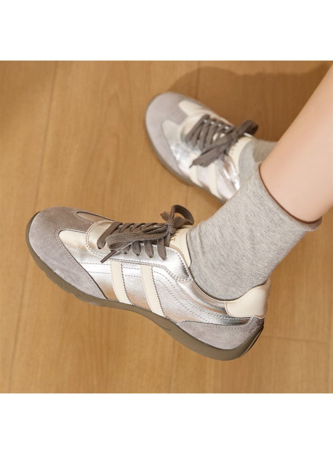 St&Sat Saturday Silver Women's Shoes 26 Spring Women's Casual Shoes Versatile German Training Shoes Women's Leather Upper Sports Shoes Women's Running - Image 3