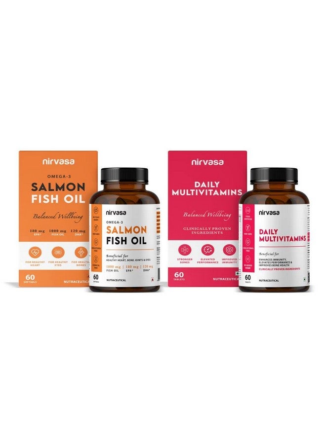 Nirvasa كبسولات زيت سمك السلمون أوميغا-3 من نيرفاسا وأقراص متعددة الفيتامينات | تدعم صحة القلب والمناعة والطاقة والرفاهية | مكمل أوميغا-3 ومتعدد الفيتامينات اليومي للرجال والنساء | 60 كبسولة لينة + 60 قرص - Image 2