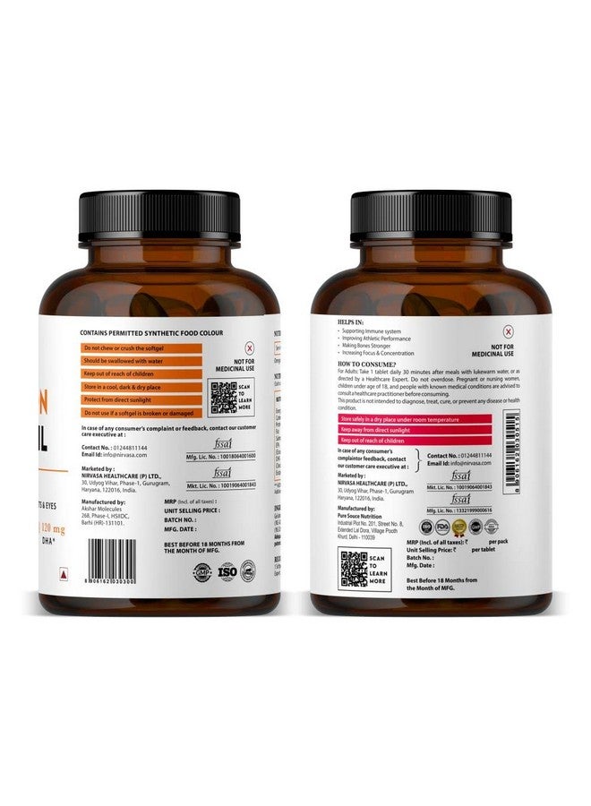 Nirvasa كبسولات زيت سمك السلمون أوميغا-3 من نيرفاسا وأقراص متعددة الفيتامينات | تدعم صحة القلب والمناعة والطاقة والرفاهية | مكمل أوميغا-3 ومتعدد الفيتامينات اليومي للرجال والنساء | 60 كبسولة لينة + 60 قرص - Image 3