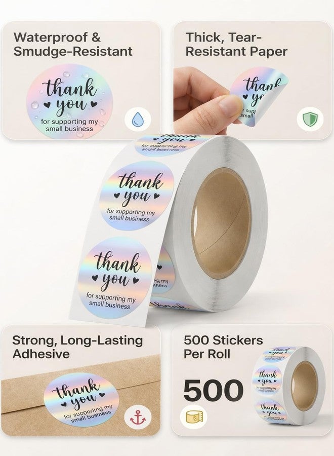 IBAKE 500 PCS Holographic Thank You for Supporting My Small Business Stickers - 1.5 Inch Round Self-Adhesive Waterproof Labels - Eye-Catching Packaging Seals for Orders, Gift Bags, Boxes & Envelopes - Image 3