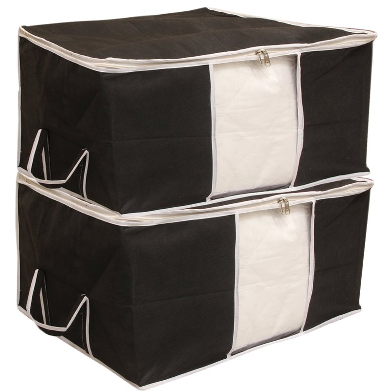 Kuber Industries Plain 2 Piece NonWoven Underbed Storage OrganiserOrganiser Extra Large Black CTKTC01636 - Image 1