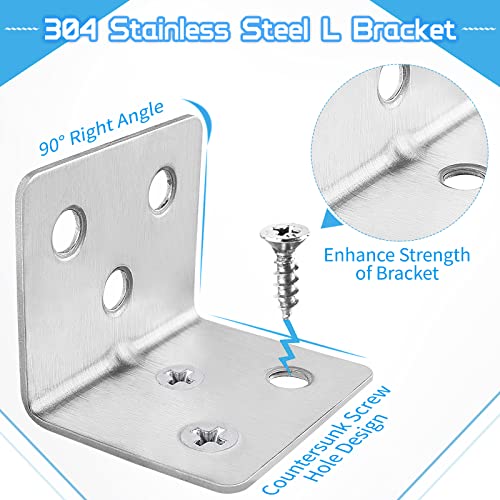 Carooyac 28PCS L Brackets for Wood + 168PCS Screws, Stainless Steel Corner Braces for Wooden Shelves, Heavy Duty Metal Angle Brackets - Image 3